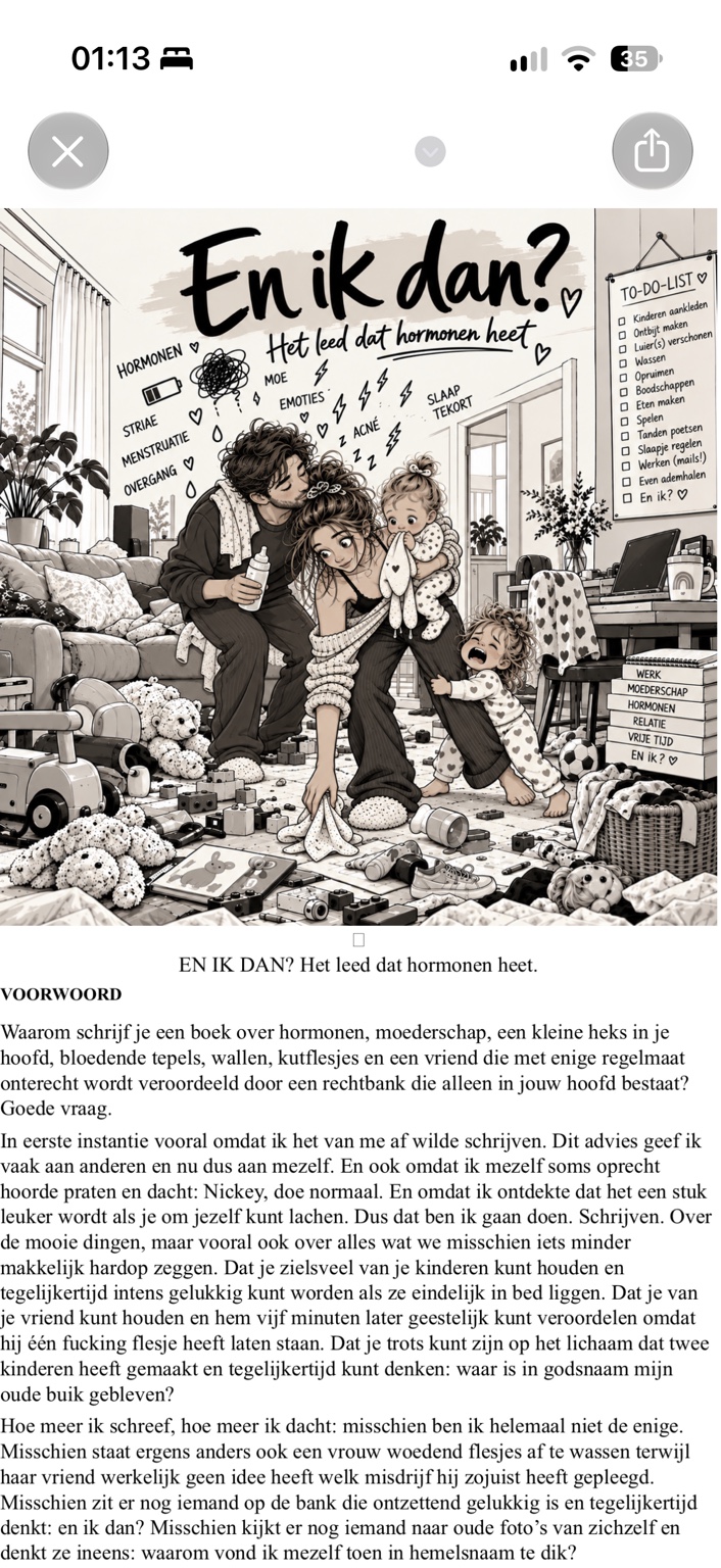 Illustratie uit En ik dan?: een gezin midden in de chaos van speelgoed, werk en hormonen